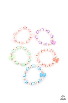 STARLET SHIMMER COLORFUL ACRYLIC BOWS AND CLASSIC WHITE PEARLS BRACELETS